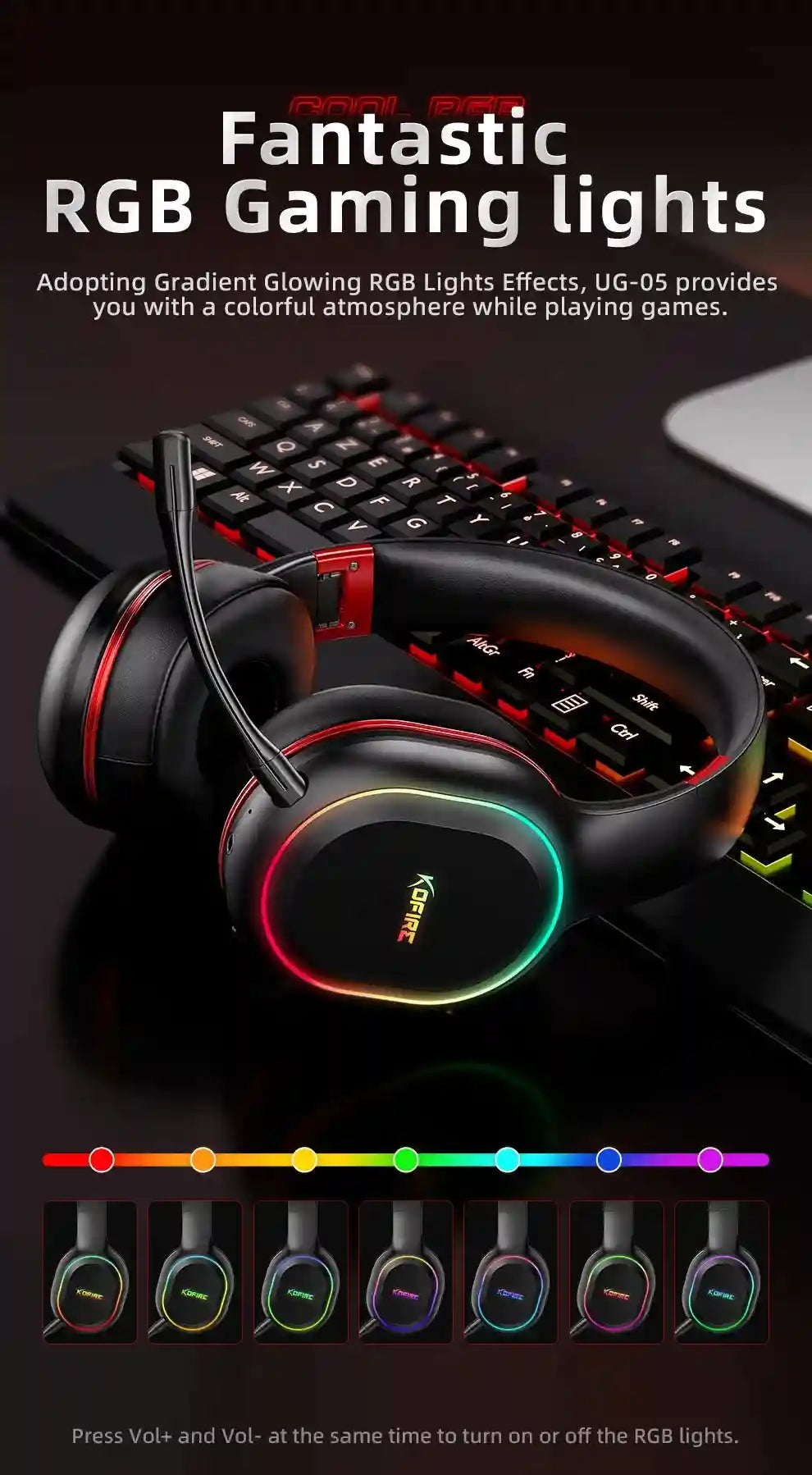 Wireless Gaming Headphones with Low Latency Audio and RGB Lights Tidesmit