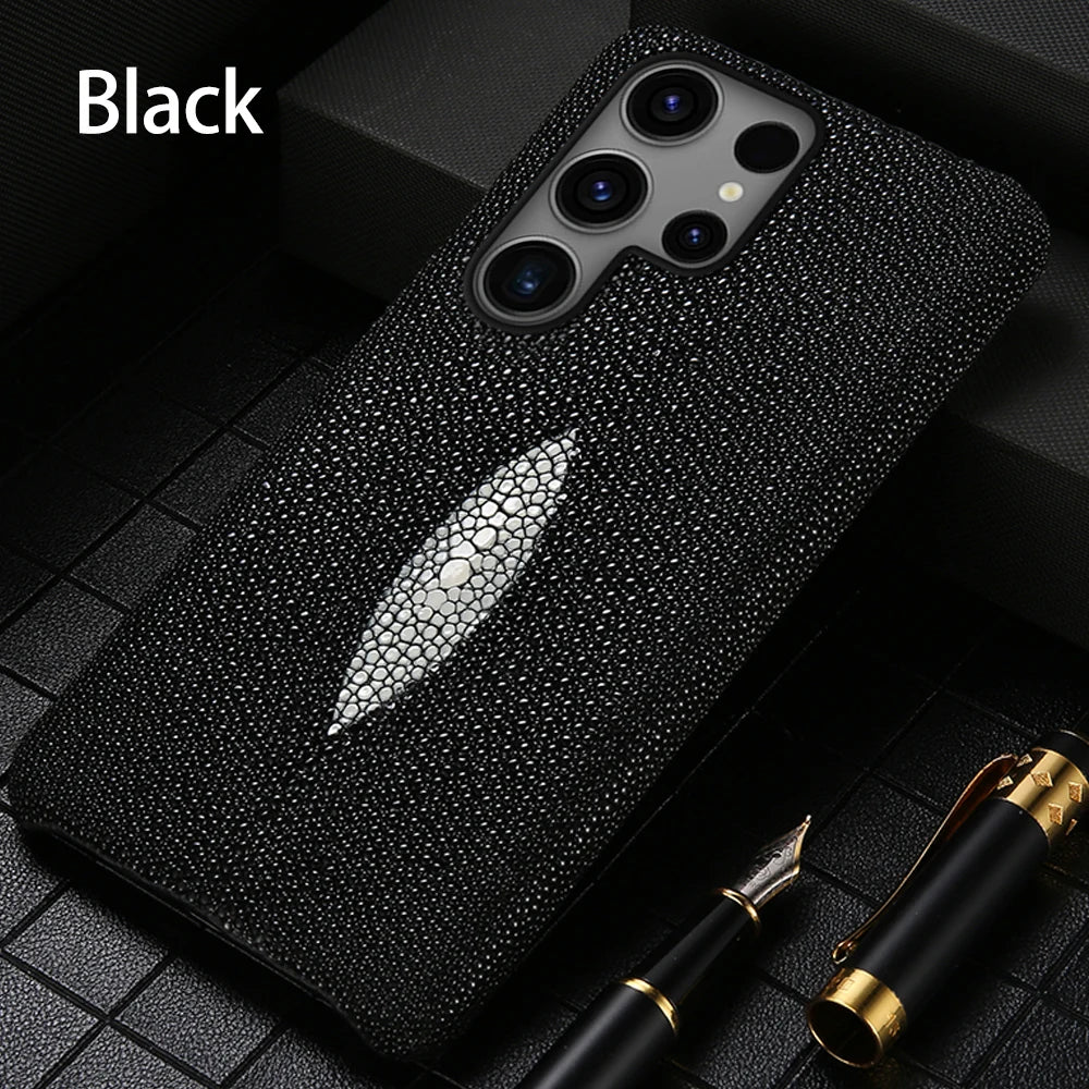 Stingray Leather Phone Case for Galaxy S24 S23 Ultra | Slim Drop Protection black Tidesmit