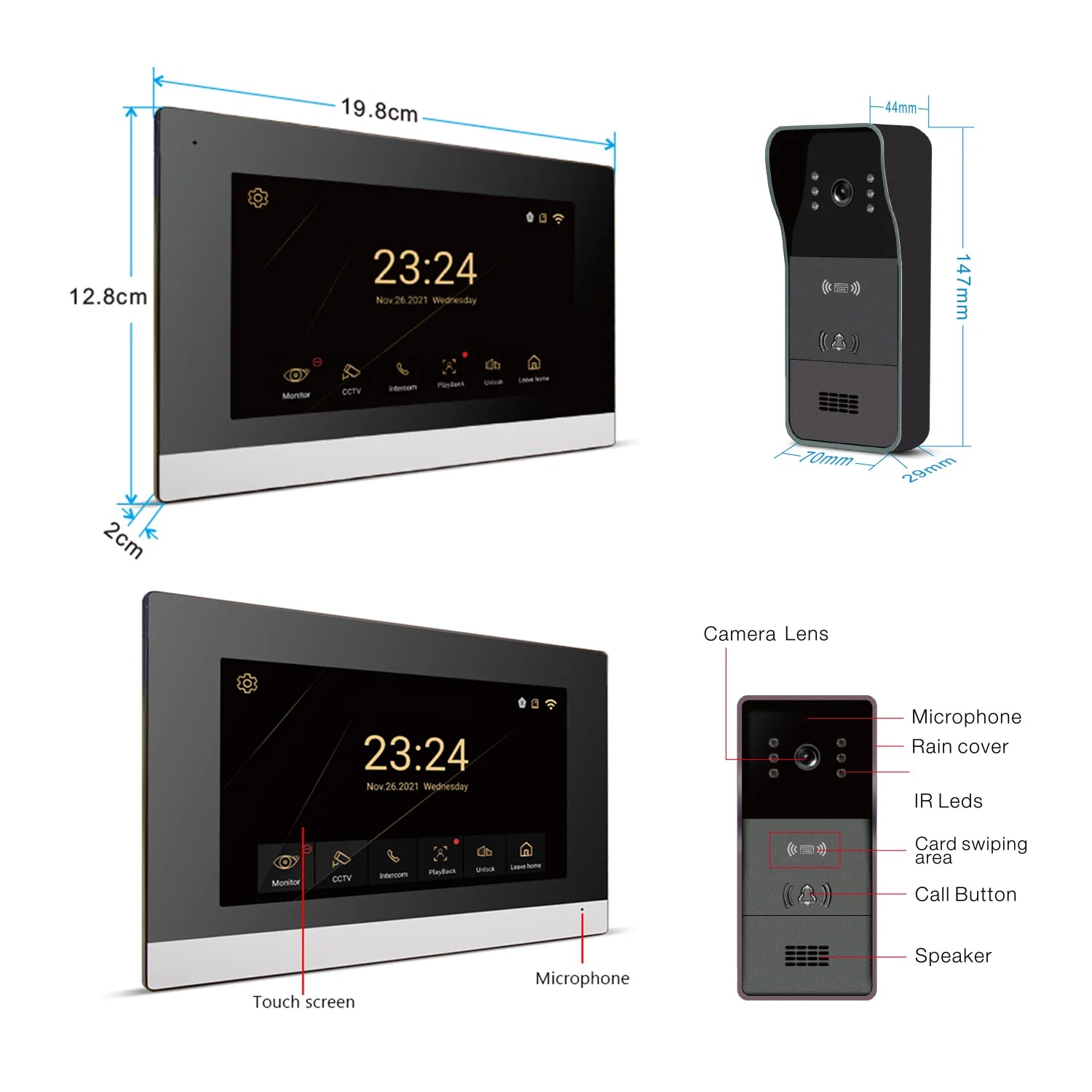 Video Intercom System 1080P Tuya WiFi  Video Door Bell Wireless Video DoorPhone with RFID  Unlock Door Camera