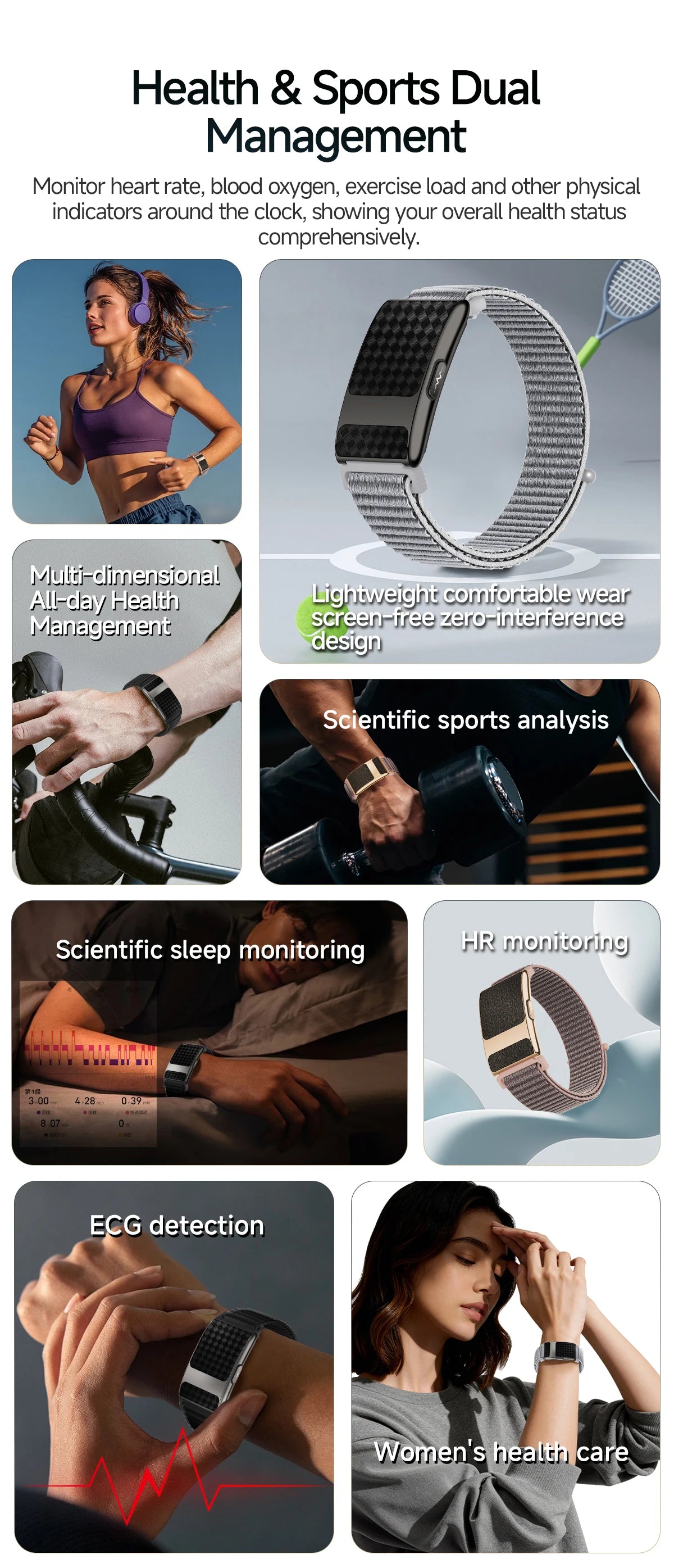 VWAR FLOW ECG Smart Fitness Bracelet Heart Rate Blood Oxygen Sleep Monitor Body Temperature Stress Tracker Women Men Health Band