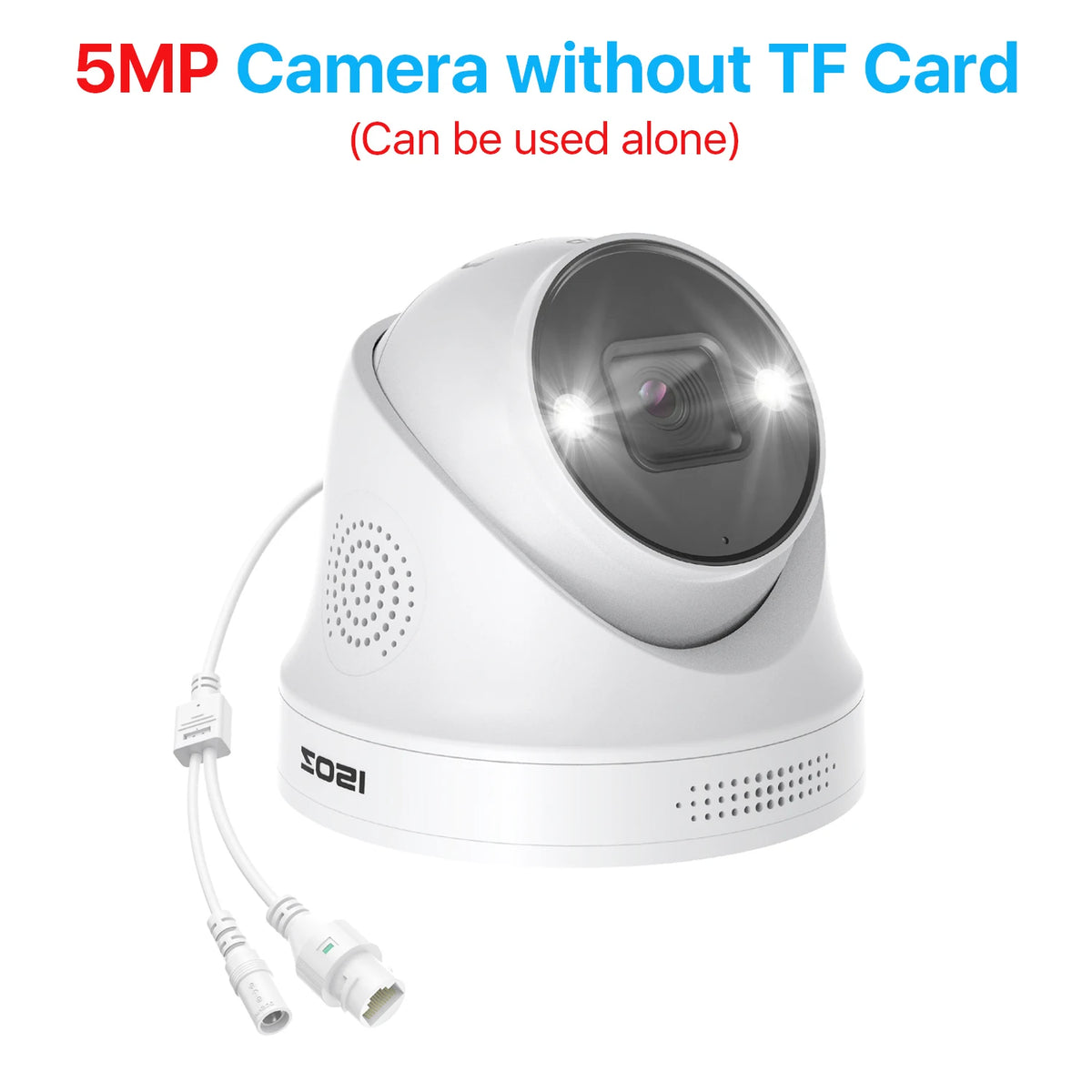 White 5MP outdoor dome security camera without TF card, with attached cables