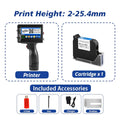Handheld inkjet printer with cartridge x1 and included accessories shown
