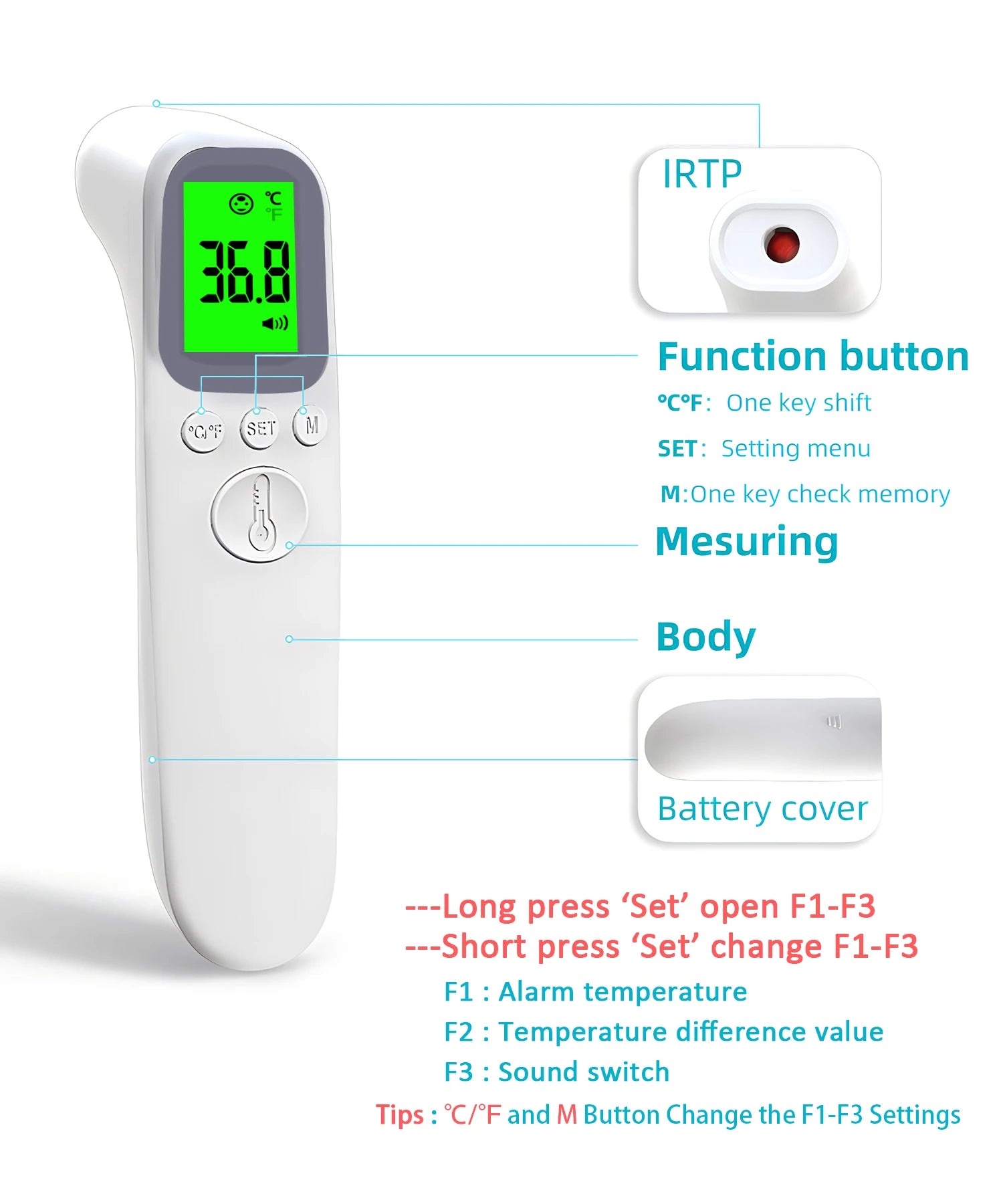 Children Infrared Digital Thermometer Forehead Non-contact Body Fever Termometre Or Kids Finger Pulse Oximeter Blood Oxygen Mete