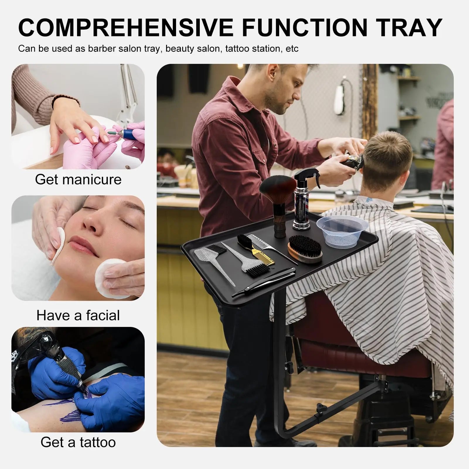 Barber Salon Tray | Adjustable 360-Degree Rotating Black Stand Massage Chairs Tidesmit