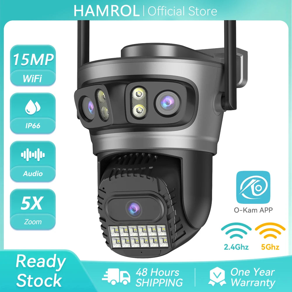 6K 15MP Three Lens Three Screens 2.4/5Ghz WiFi Outdoor Surveillance Camera 5K 10MP Dual Lens PTZ Camera Auto Tracking O-Kam Pro