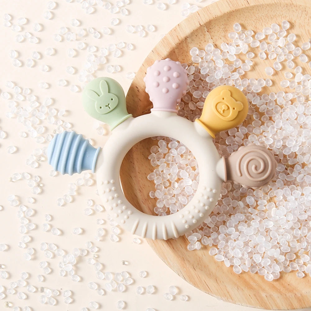 Silicone Baby Teether Toys 0-12Month Food Grade Toddlers Anxiety Teething Ring Sensory Toys Silicone Animal Soothing Accessories