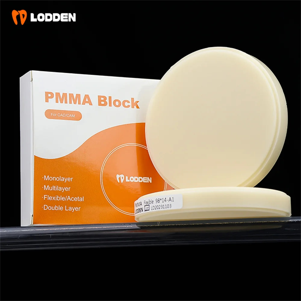 Tidesmit 98mm flexible dental PMMA disc for high-quality CAD/CAM milling and restorative resin dental lab work