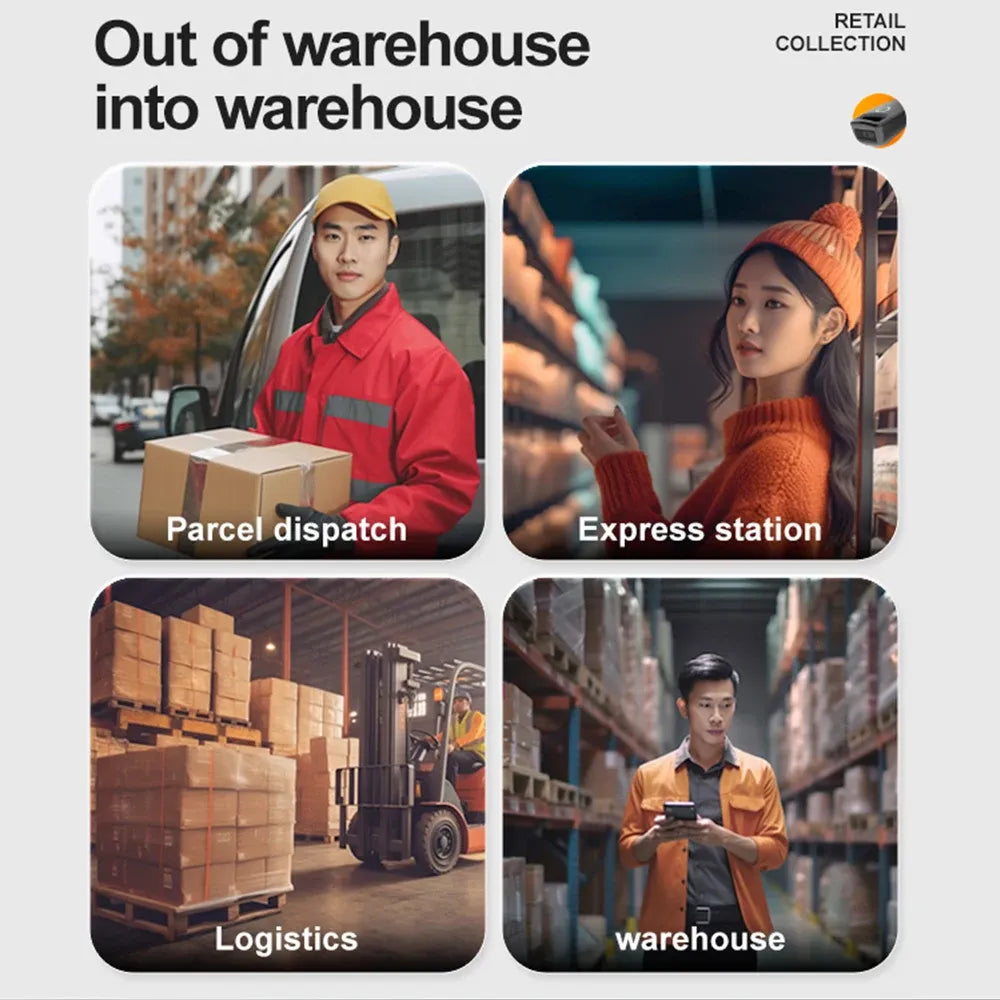 Barcode scanner in use for parcel dispatch and logistics workflows.