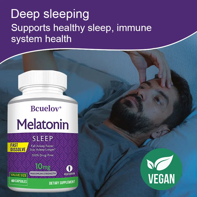 Melatonin 10mg Capsules - Relieves Insomnia, Promotes Sleep Quality, Prolongs Sleep Time, Relaxes The Mind, 120 Capsules