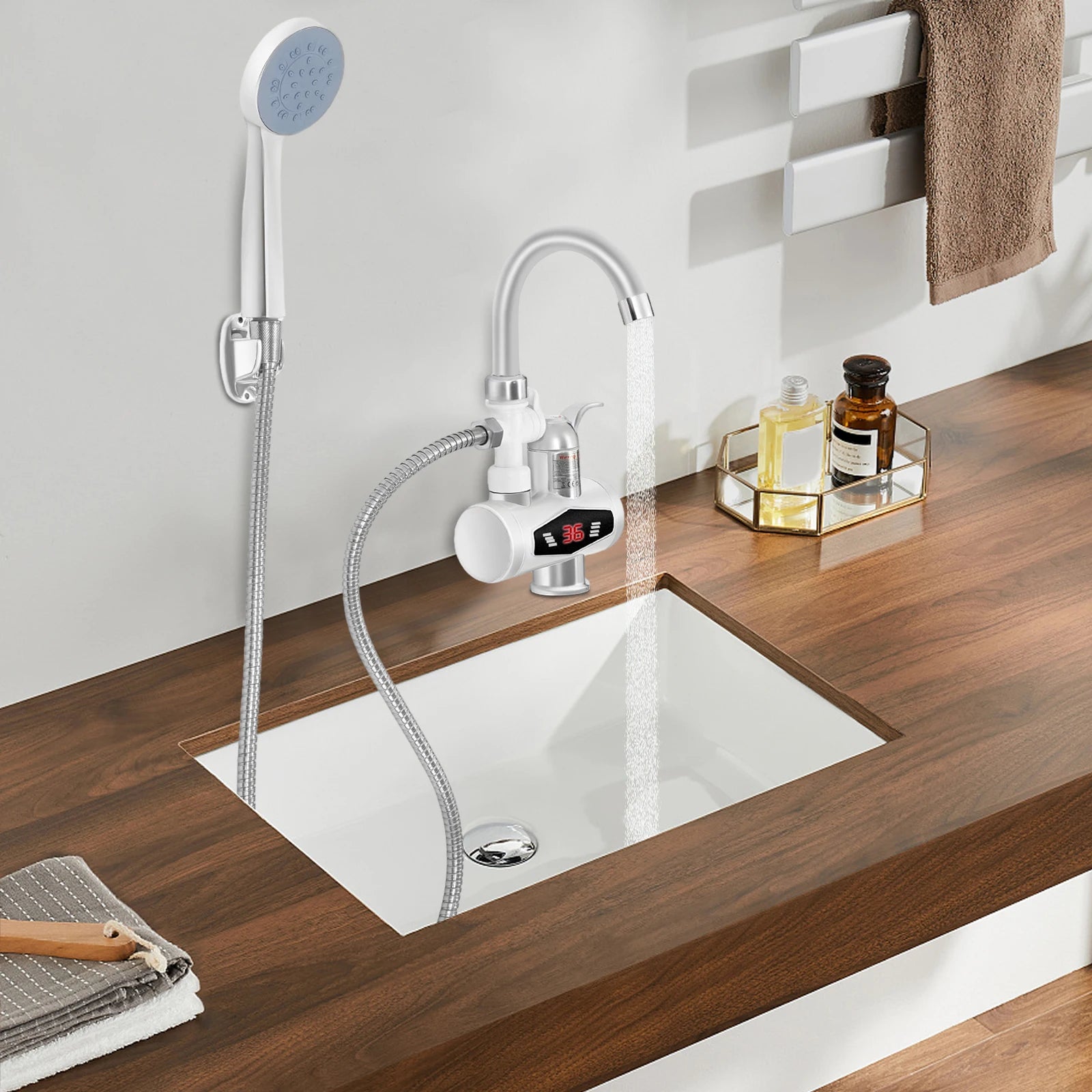 3000W Electric Hot Water Faucet, 360° Rotatable Instant Water Heater with LCD Display, Tankless Electric Tap with 3-Mode Heating for Kitchen, Bathroom, RV (IPX4 Waterproof)