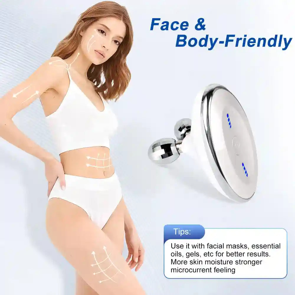 Microcurrent Face Roller Massager - V-Shape Facial Lift Tool (White) Massage Roller Tidesmit