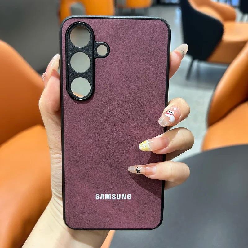 Sheepskin Leather Case for Samsung - Soft Lambskin Slim Fit Protection Rose Red Tidesmit