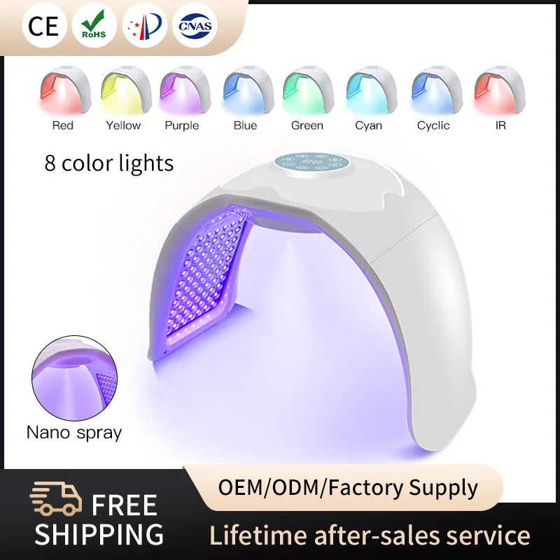 Newly 7-Color Phototherapy Lamp PDT LED Photon Machine Nano Spray Skin Moisturizing Face Steam Engine Face SPA Red Blue Light