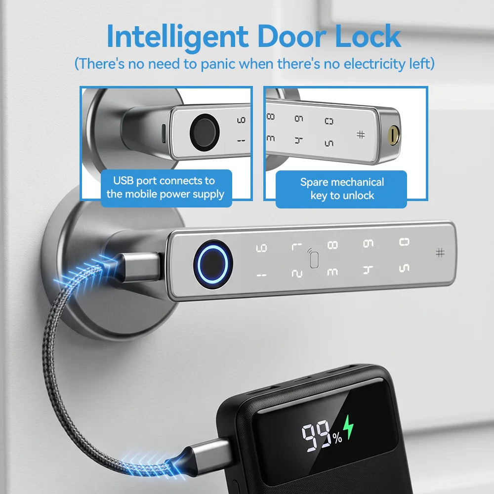 Tuya Bluetooth Smart Door Lock Fingerprint Keyless Entry Smart Life Control Auto Lock One-Time Passcode for Home Office Bedroom