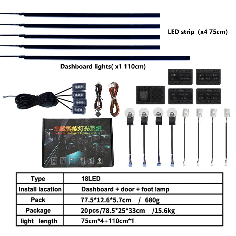 Car Ambient Lighting Kit | 213 Color LED Strip Interior by Tidesmit Tidesmit