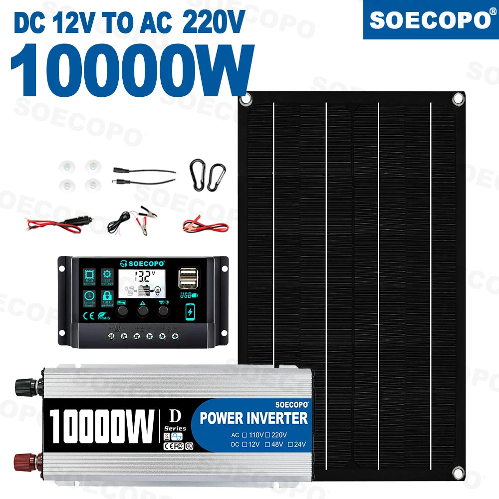 Cheaper Option 10000W Peak Solar System Kit 800W Panel 100A Controller 12V 220V Inverter Generator for power bank Radio Use lawn