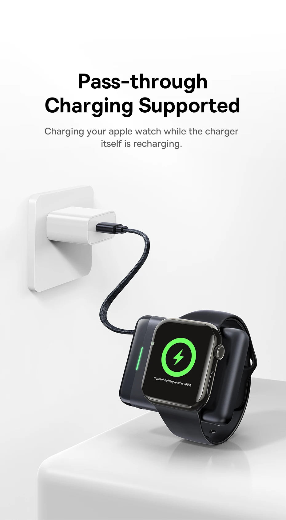 Baseus 5W Magnetic Wireless Charger For Apple Watch USB-C Built-in Cable For Apple Watch S1-S10 SE SE2 Ultra2