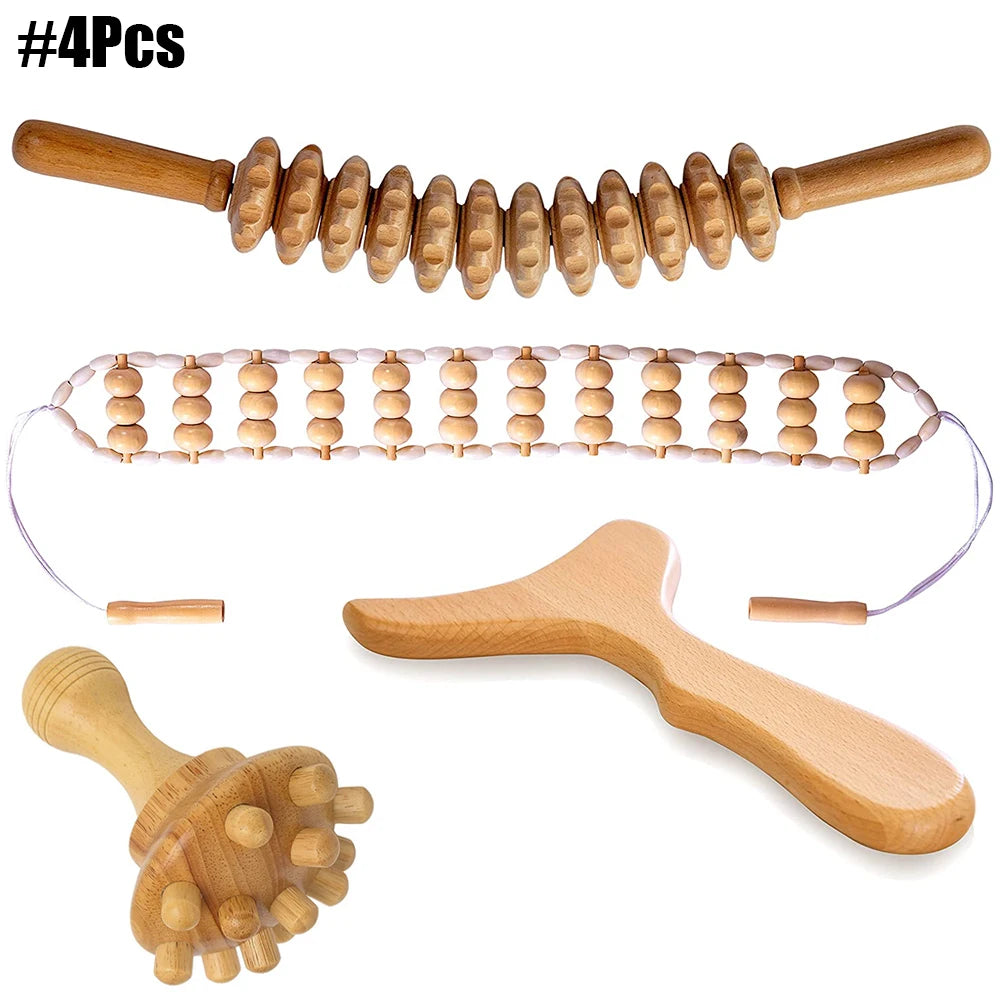 Wood Therapy Massage Tools for Body Contouring | 6 Piece Kit Relaxation Treatment 4Pcs 1 Tidesmit