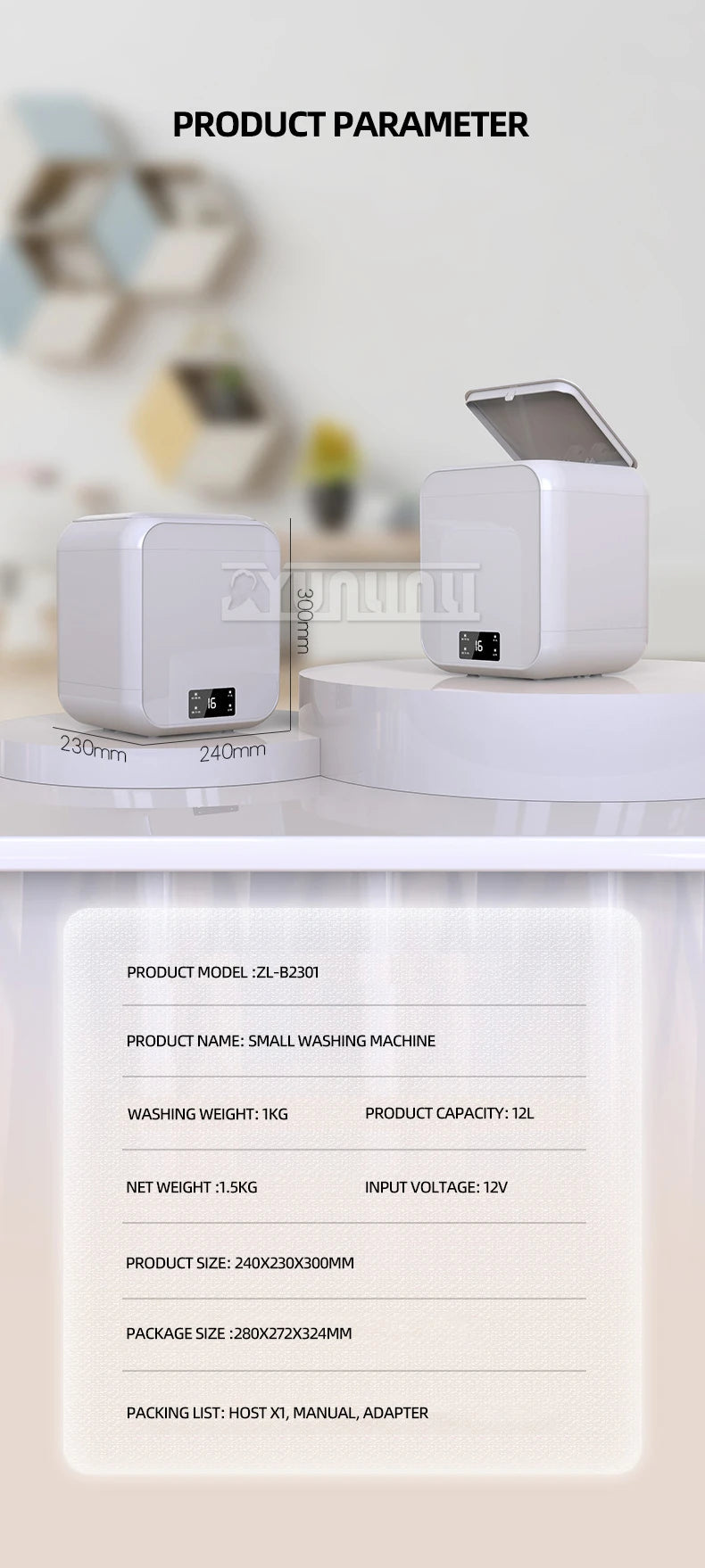 Tidesmit 12L semi-automatic portable mini washing machine with drying function for compact home laundry use