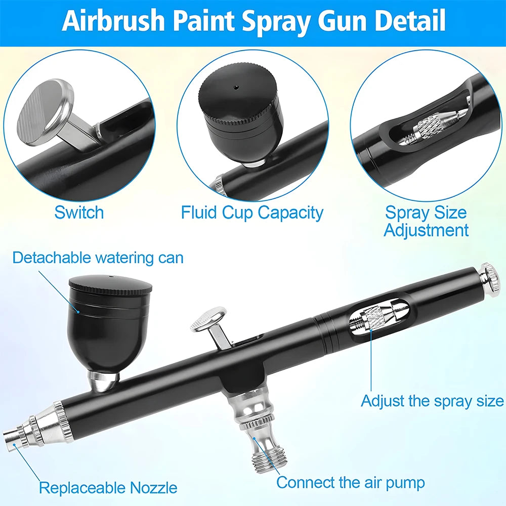 Podofo Dual Action Airbrush Kit Pneumatic Spray Gun for Nail Art Tattoo Painting Car Paint Spraying Tool