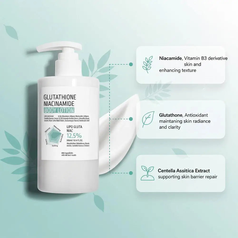 300ml Brighten Skin Tone Deep Moisturizing Body Lotion Soothing Repair Centella Asiatica Glutathione Niacinamide Body Care Cream