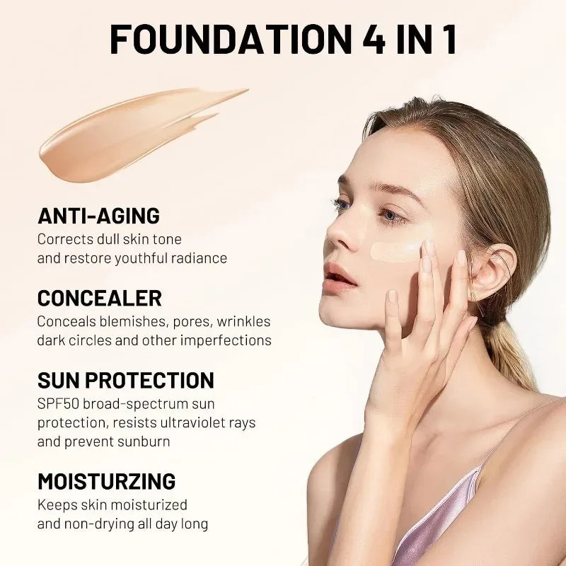 Tidesmit 4 in 1 liquid foundation texture close-up showing hydrating medium to full coverage SPF 50 makeup