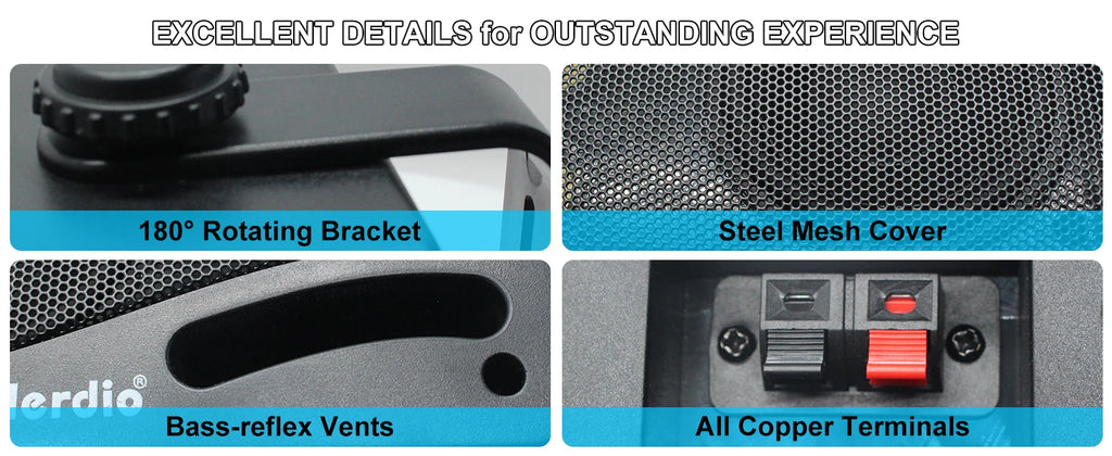 Herdio 3.5inch Outdoor Speaker 200W Waterproof Wall Mount Speakers HiFi Passive Wired 3 Way Premium Mountable Speake Black