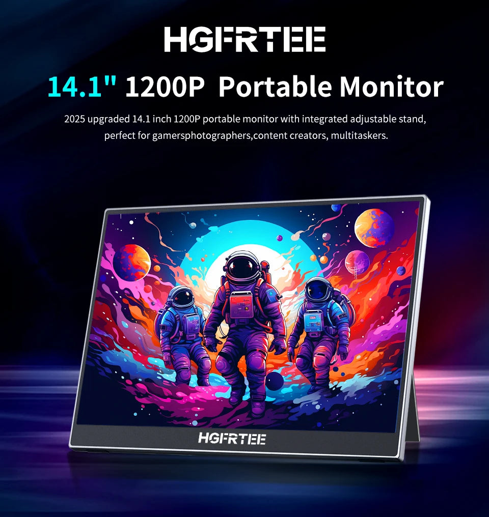 HGFRTEE 14.1 Inch Portable Monitor 1200P 16:10 Aspect Ratio 63%sRGB Second Screen for Laptop Gaming Compatible with Switch PS4/5