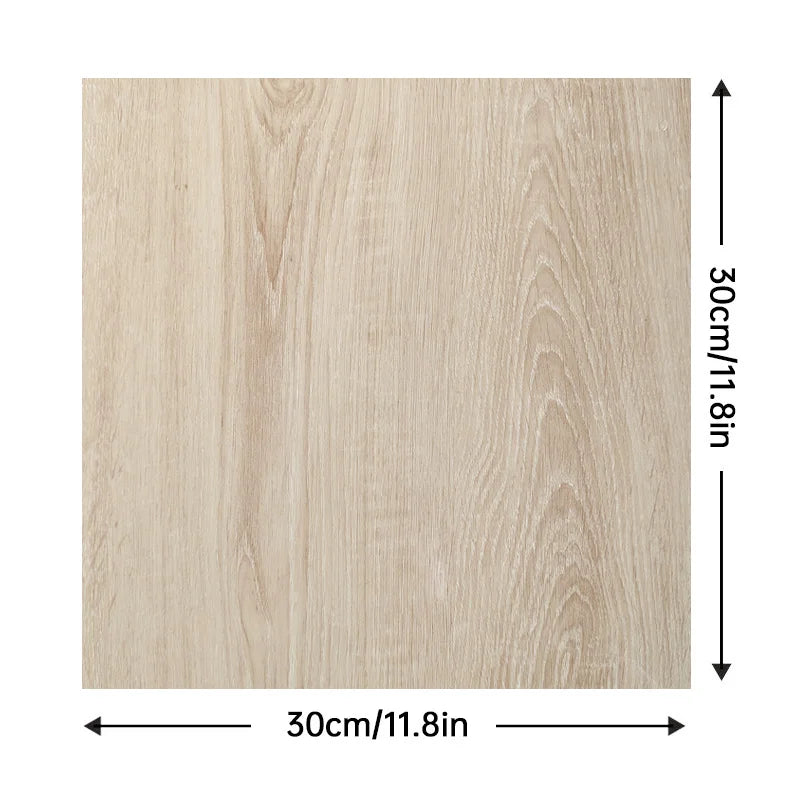 Beige woodgrain 30 cm x 30 cm peel-and-stick tile sample sheet