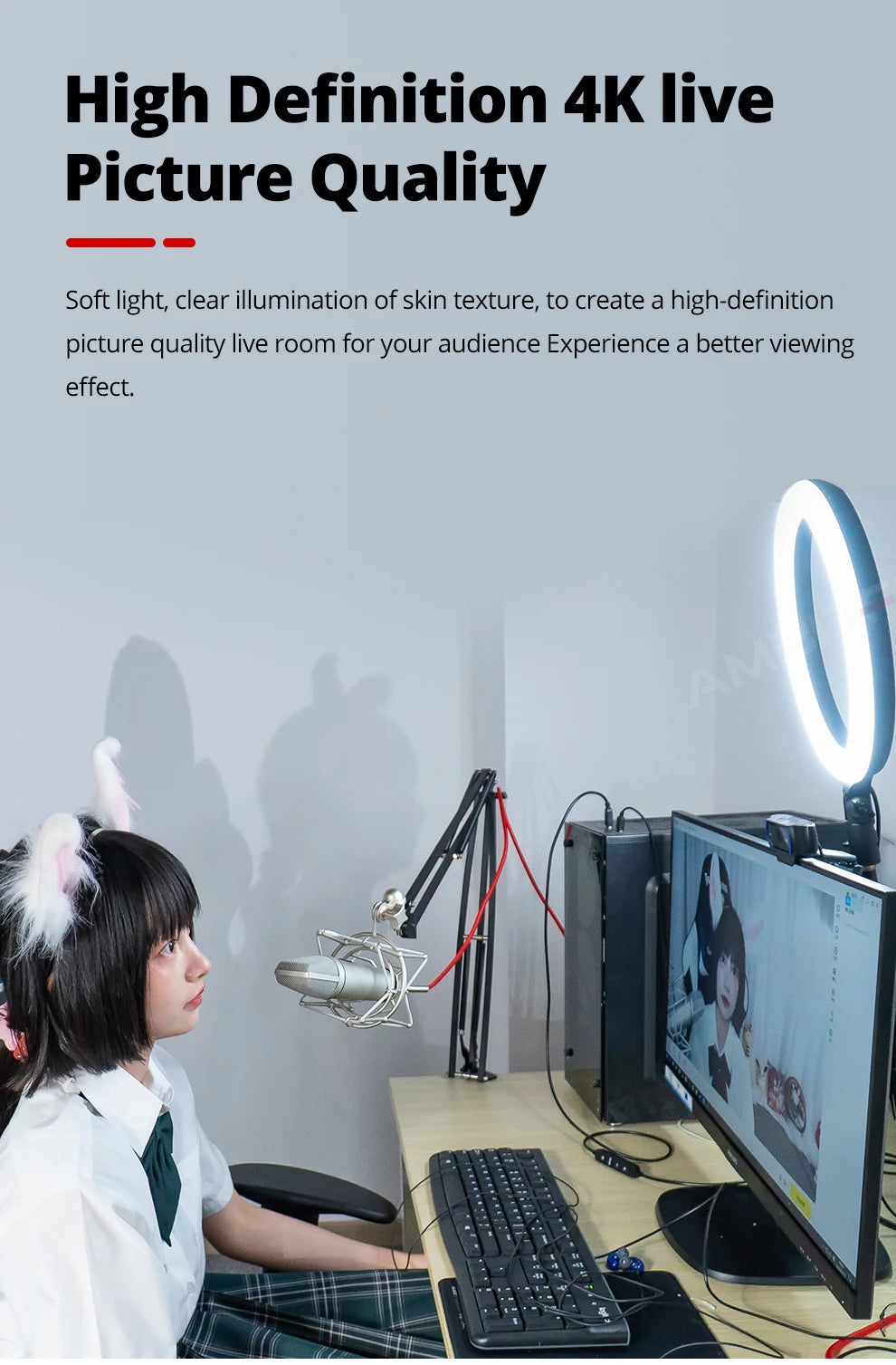 LED Ring Light with Adjustable Color Temperature for Video and Makeup Tidesmit