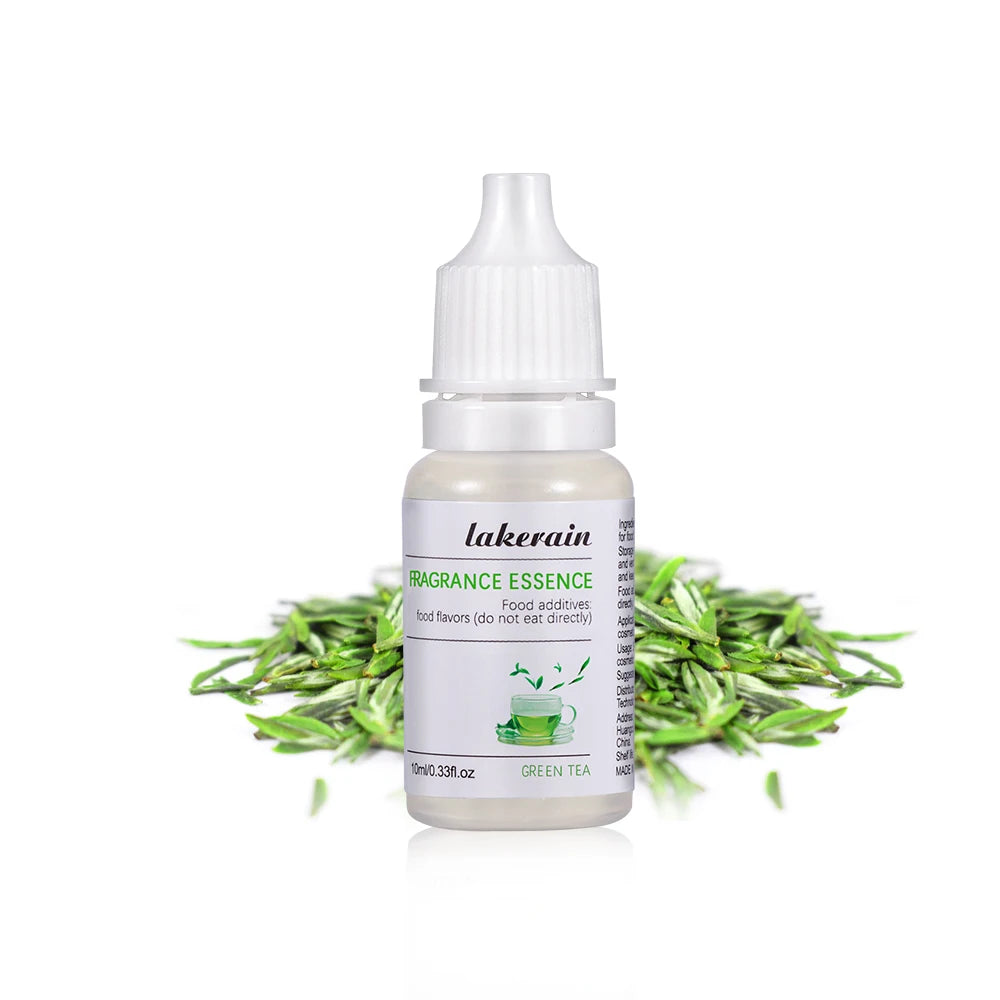 10ml Lakerain Green Tea fragrance essence oil in a clear dropper bottle for DIY lip gloss and soap making.