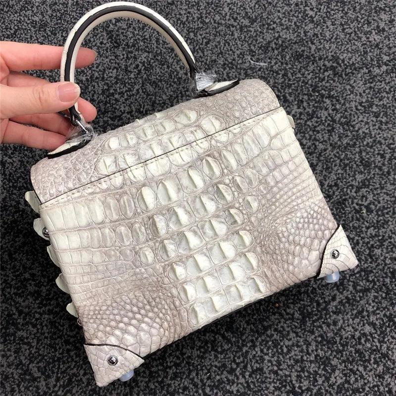 Fashion Design Genuine Crocodile Leather Women Small Purple Purse Authentic Real Leather Lady Female Orange Studs Handbag