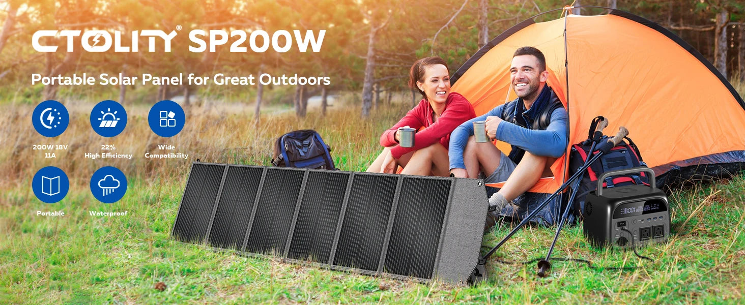 CTOLITY SP200 200W Solar Panel Portable Folding Bag 20.5V Outdoor Power Supply 23% Efficiency USB DC for Powerbank Solar Power