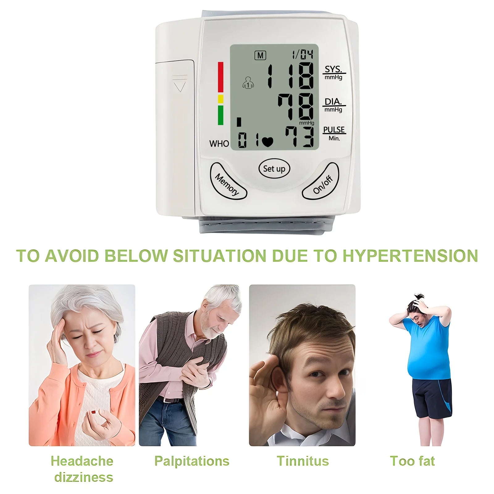 Wrist Blood Pressure Monitor Tonometer Tensiometer Automatic Digital Pulsometer Sphygmomanometer Health Monitor