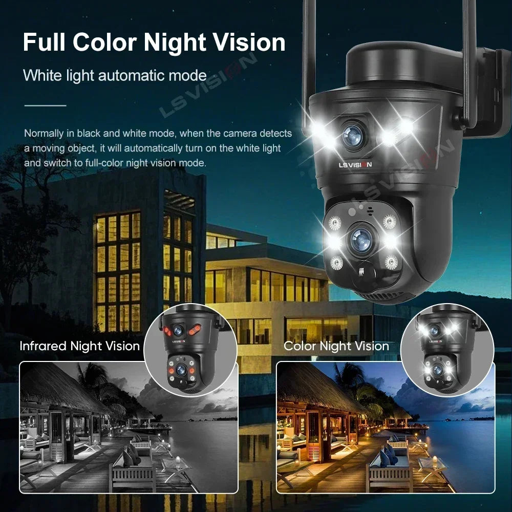 LS VISION Dual-Screen 4G/Wifi Outdoor Solar Camera Security 4K PIR Human Tracking CCTV Surveillance Camera V380 Pro Waterproof