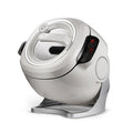 White multi cooker robot with lidded pot, control buttons, and side handle