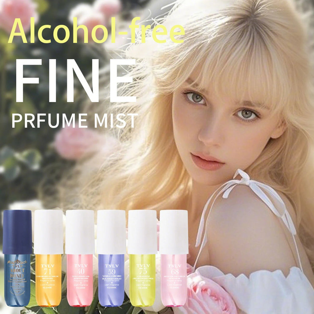 TVLV alcohol-free perfume mist set, long-lasting Brazilian scents in sleek travel bottles for women’s party fragrance.