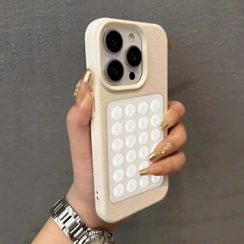 iPhone 17 Pro Max Case with Suction Cup Stand Litchi Leather Tidesmit