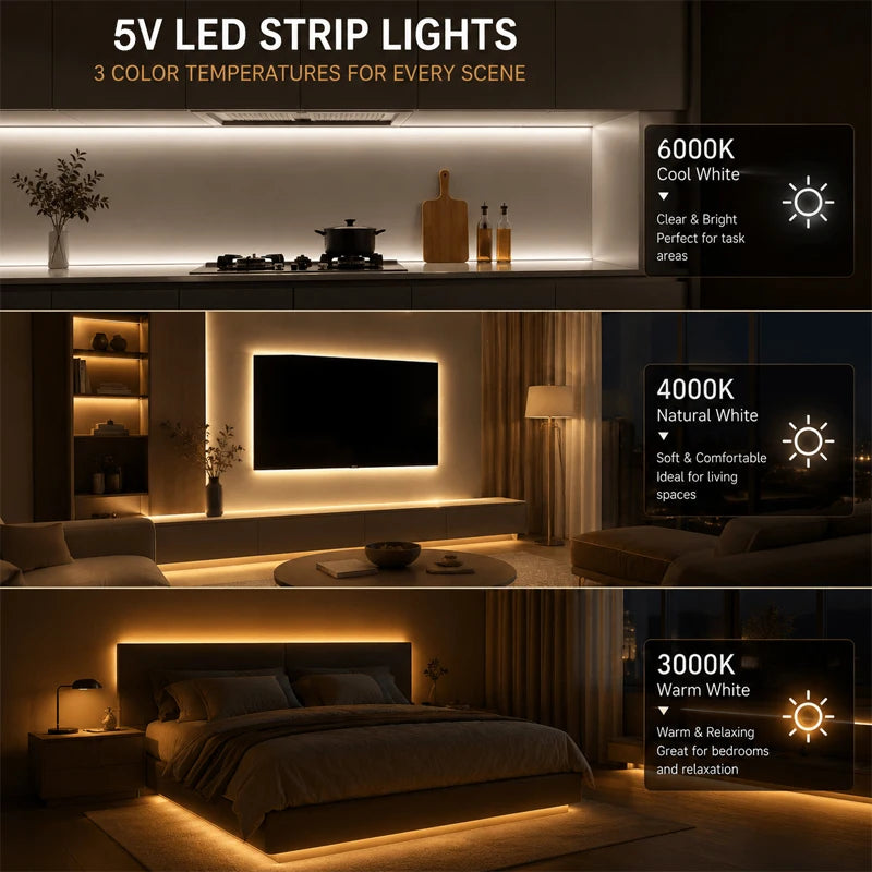 COB LED Strip Lights With Touch Dimmer 5V High Density Linear Lighting with Adhesive Tape DIY Lamp For Living Room Cabinet Decor
