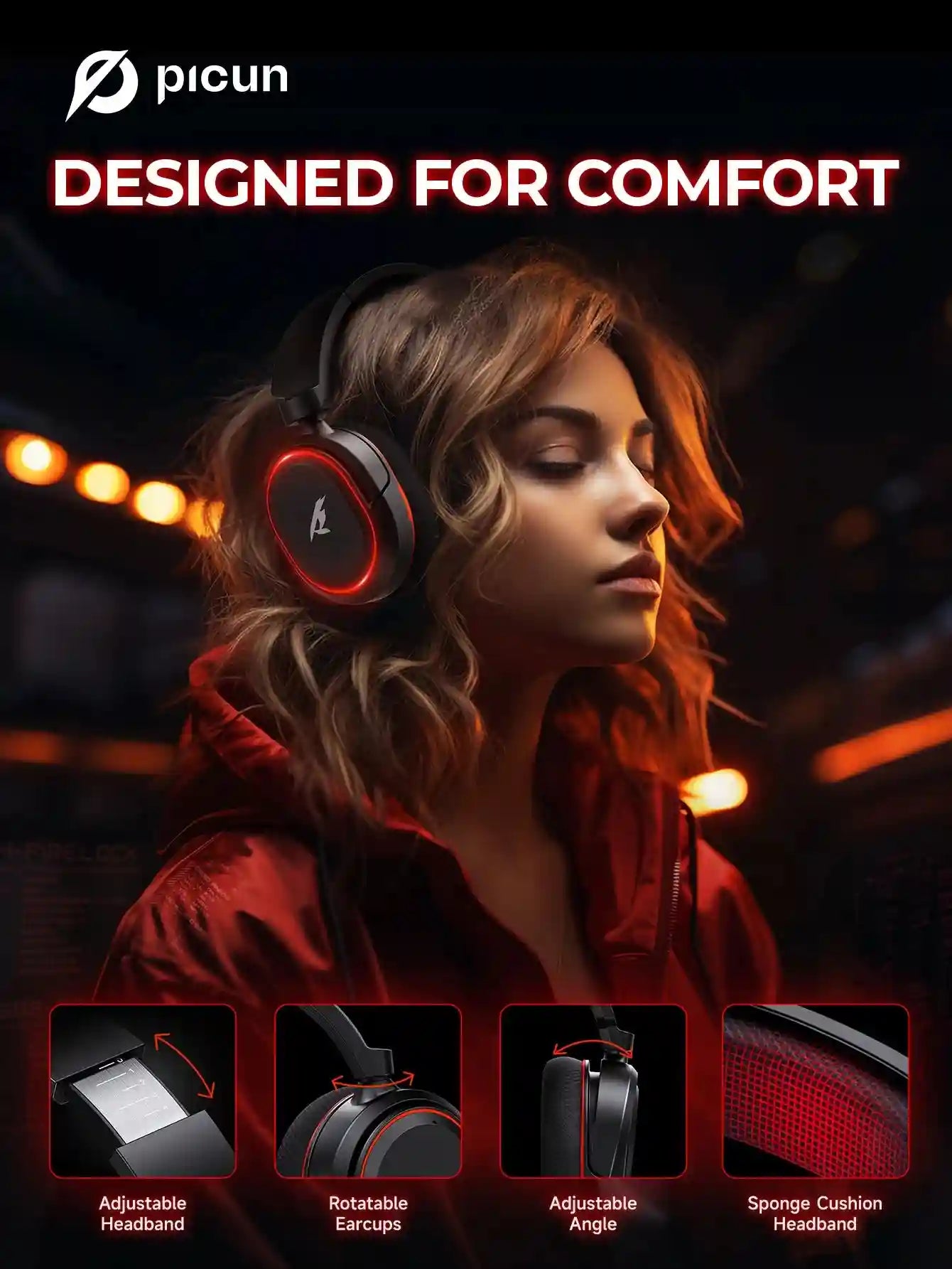 Wireless Gaming Headset with 7.1 Surround Sound and Low Latency Audio Tidesmit