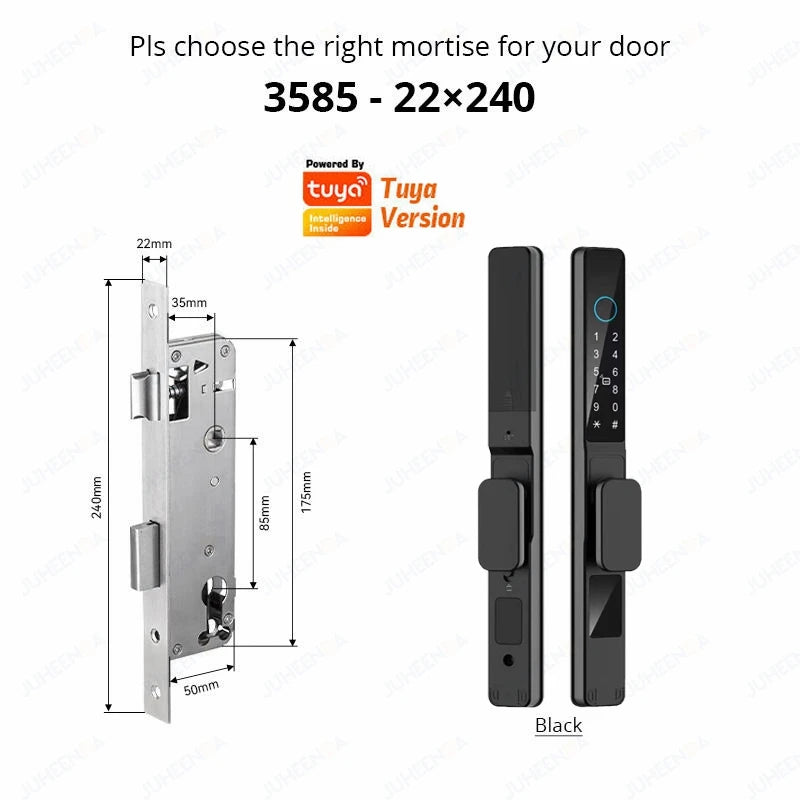 Tuya Wifi App Waterproof Smart Aluminum Door Lock Euro Double Hook Mortise Fingerprint Password Electronic Sliding Door Lock