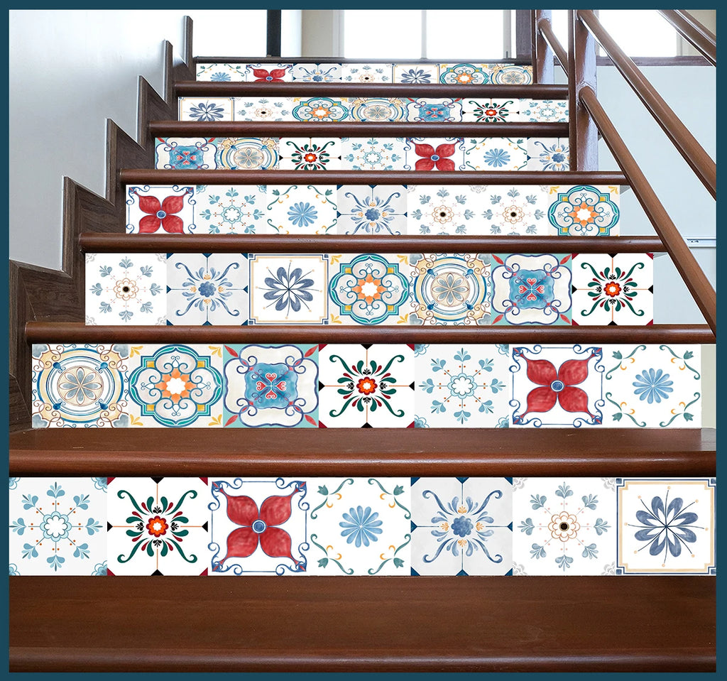 Neutral Boho Floral Tile Stickers Self Adhesive Glossy PVC Waterproof Decals Kitchen Bath Cabinet Backsplash Wall Home Deco