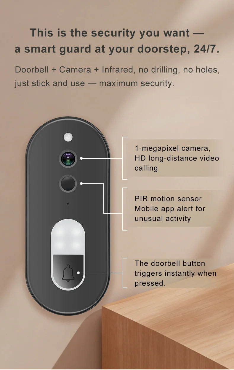 Tuya 1080P HD Wireless WiFi Video Doorbell Smart Home Security Camera Two Way Audio Night Vision Motion Detection IP65Waterproof