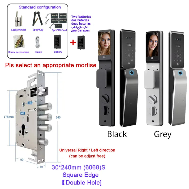 Waterproof  Smart Door Alexa Lock Israel 6590 Mortise Hebrew Tuya Smart Life APP Face Digital Door Lock With Camera