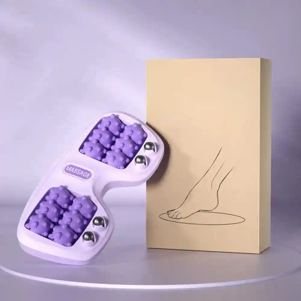 Purple foot roller massager with magnetic beads and multi-point massage nodes for therapeutic home foot relaxation.