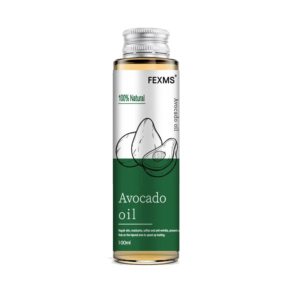 100ml oil bottle with FEXMS label and green panel, front view