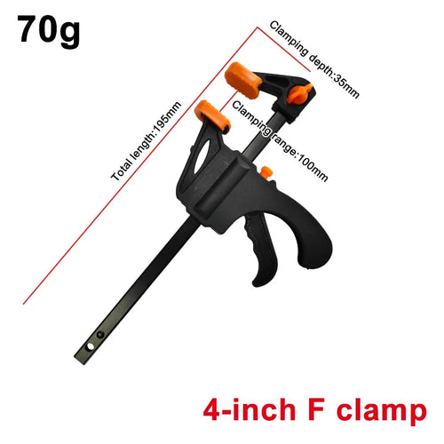 4-inch F-clamp woodworking clip, 70g, black and orange lever clamp tool