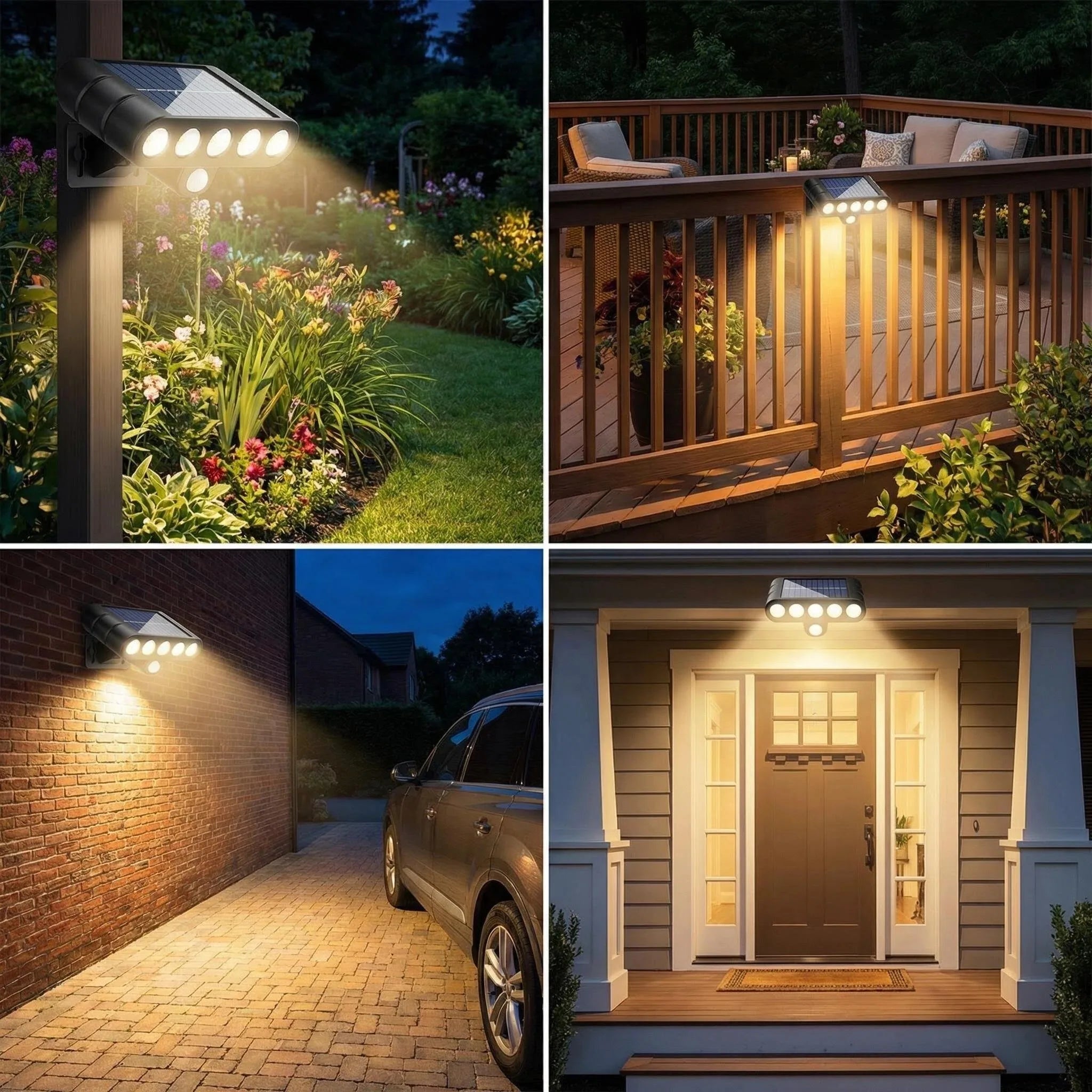 4PCS Solar Powered Outdoor Wall Light 3 Modes Security Lamp for Patio Garden Porch Fence Corridor Balcony 5 LED Bulbs Motion Sensor Solar Pathway