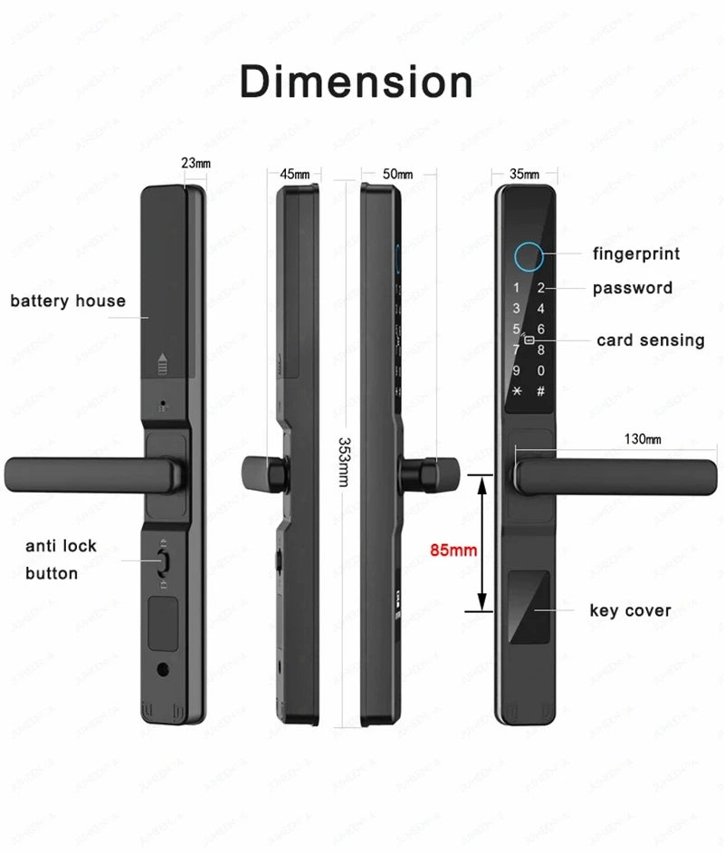 Tuya Wifi App Waterproof Smart Aluminum Door Lock Euro Double Hook Mortise Fingerprint Password Electronic Sliding Door Lock