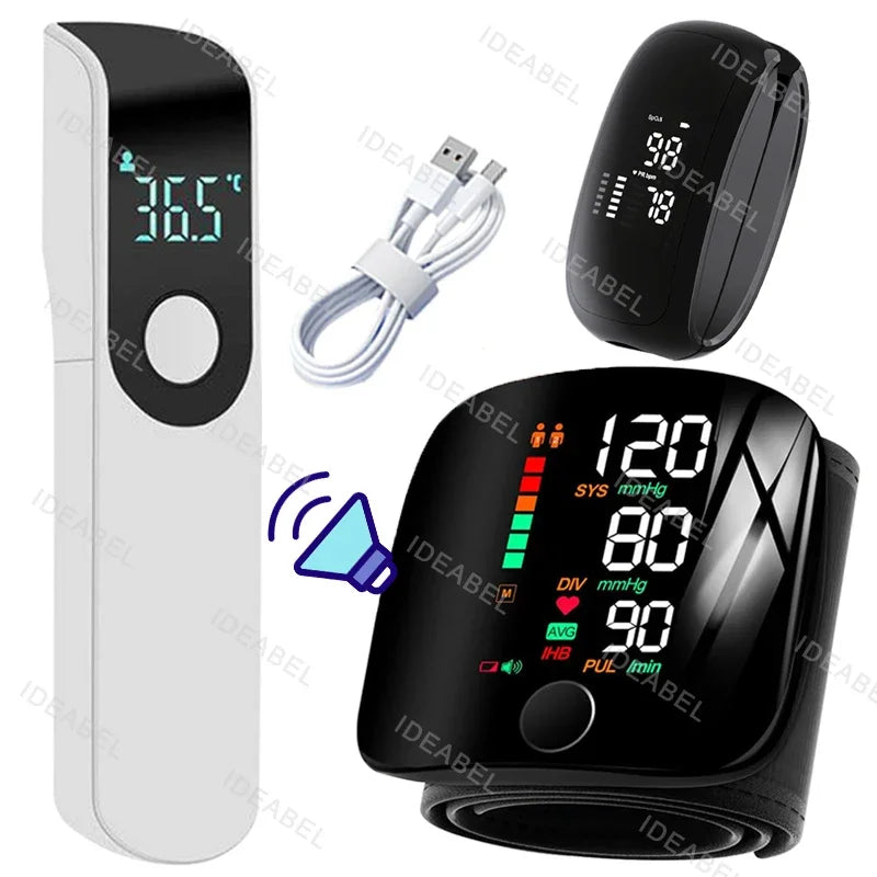 Smart LCD Rechargeable English Voice Wrist Blood Pressure Monitor Digital Automatic BP Tonometer Heart Rate Sphygmomanometer